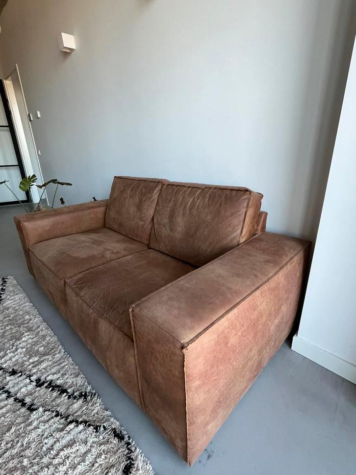 2,5 zits bank leer cognac cowboy - gratis af te halen!, Huis en Inrichting, Banken | Sofa's en Chaises Longues, Gebruikt, Tweepersoons