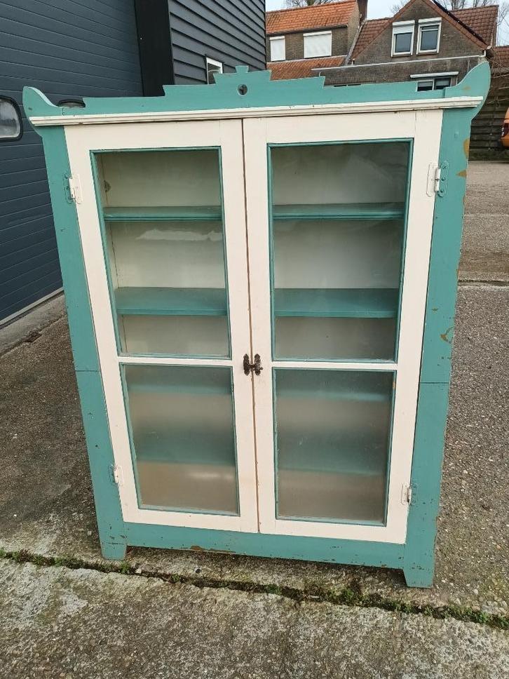 Curiosa: Rustiek (vitrine)kastje wandmeubel, Antiek en Kunst, Curiosa en Brocante, Ophalen