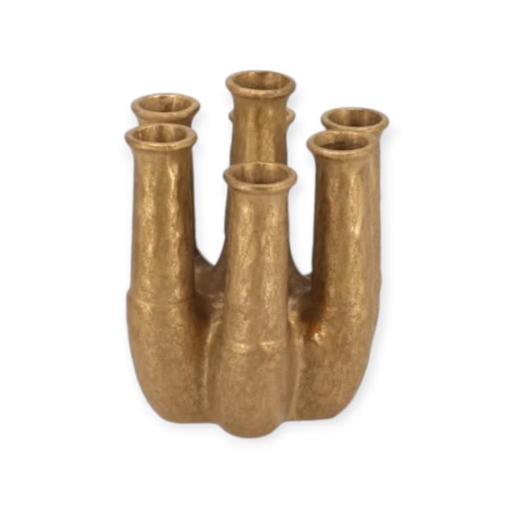 Inga Tube Vaas Goud 15x18 Nieuw Daan Kromhout, Huis en Inrichting, Woonaccessoires | Vazen, Nieuw, Overige kleuren, Minder dan 50 cm