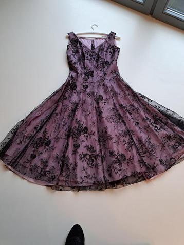 jaren 40 vintage gala avondjurk zwart roze kant 36  beschikbaar voor biedingen