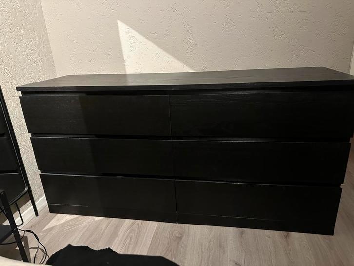 Zwarte IKEA Malm ladekast - 6 lades, Huis en Inrichting, Kasten | Dressoirs, Gebruikt, 100 tot 150 cm, 25 tot 50 cm, Met lade(s)