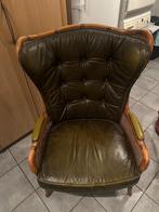 stoel met leren zitting, Huis en Inrichting, Ophalen, Gebruikt, 75 tot 100 cm, Hout