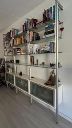 Design wandkast glas/aluminium met onderkasten, Huis en Inrichting, Kasten | Boekenkasten, Ophalen, 200 cm of meer, Zo goed als nieuw