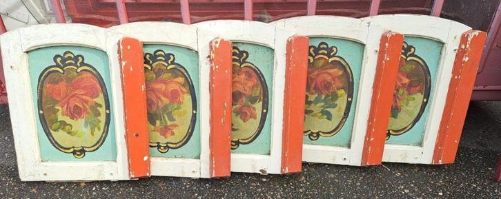 Antieke houten beschilderde Franse kermis draaimolen panelen, Antiek en Kunst, Curiosa en Brocante, Ophalen