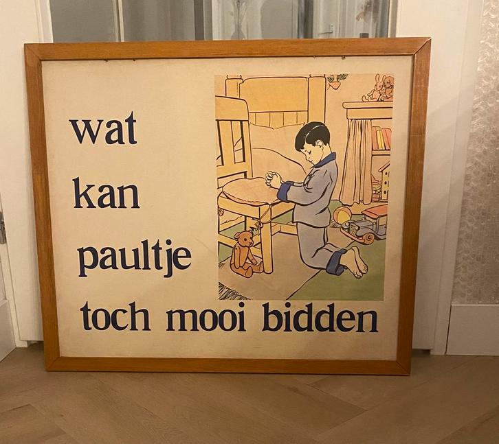 Wat kan  paultje toch  mooi bidden, Antiek en Kunst, Antiek | Schoolplaten, Overige thema's, Ophalen