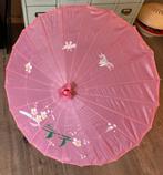 Vintage retro roze satijnen stof parasol Chinees Japans deco, Tuin en Terras, Parasols, Ophalen of Verzenden, Gebruikt, Minder dan 1 meter