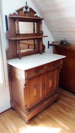 Antieke kast met licht marmer blad en opzet spiegel., Antiek en Kunst, Antiek | Meubels | Kasten, Ophalen