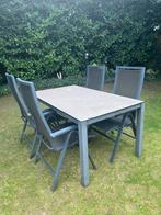 Tuintafel 160x90 cm met 4 verstelbare stoelen, Tuin en Terras, Tuinsets en Loungesets, Ophalen, 4 zitplaatsen, Gebruikt, Aluminium