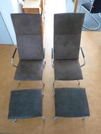 Twee Arco fauteuils met hockers, Lay Down Leer met rvs, Gebruikt, Minder dan 75 cm, Metaal, Nvt