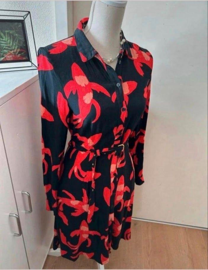 Jurk van Fabienne Chapot. Zwart met rood. Model Hayley., Kleding | Dames, Jurken, Zo goed als nieuw, Maat 38/40 (M), Overige kleuren