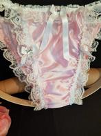 Sissy pink satin thong panties ruffles fringes satin bows, Handmade, Verzenden, Roze, Slip