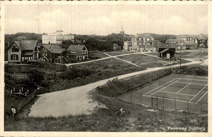 Domburg - Panorama Tennisveld, Verzamelen, Ansichtkaarten | Nederland, Gelopen, Zeeland, 1920 tot 1940, Ophalen of Verzenden