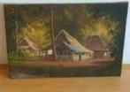 Oud olieverf vooroorlogs indonesië dorpje, Antiek en Kunst, Kunst | Schilderijen | Klassiek, Ophalen