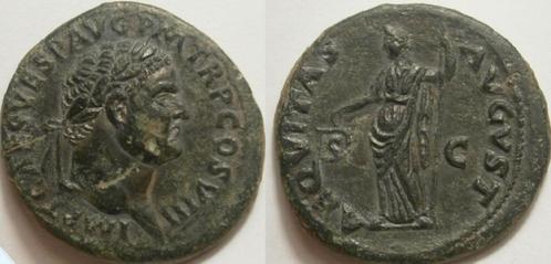 Romeinse munt Titus AE As -AEQVITAS AVGVST SC- 80 AD, Postzegels en Munten, Munten | Europa | Niet-Euromunten, Losse munt, Overige landen