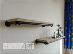 Wandplank bsc zwarte steigerbuis met gebruikt steigerhout, Info@hout-art.nl, Nieuw, Ophalen of Verzenden, Hoeves 3