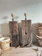 Twee mooie, robuuste wandlampen van oud driftwood, Huis en Inrichting, Lampen | Wandlampen, Ophalen of Verzenden, Gebruikt, Metaal
