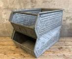 Industriële magazijnbakken - stapelbak - vintage zinken bak, G, G, G, Ophalen of Verzenden