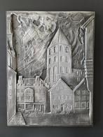 vintage aluminium plaquette stadsgezicht gesigneerd 30x40cm, Gebruikt, Ophalen of Verzenden