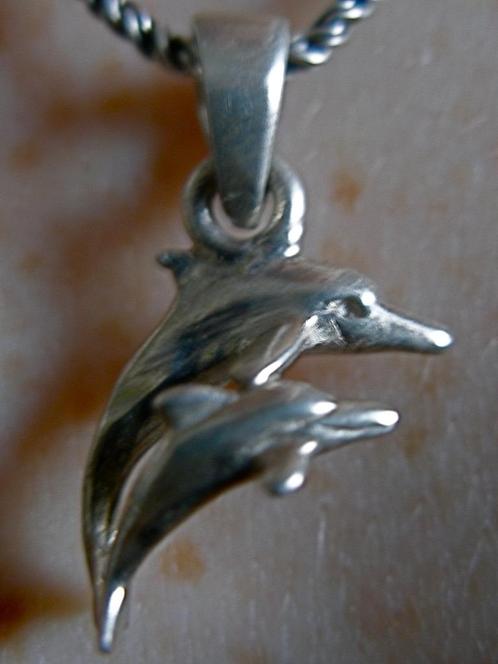 Zilveren 925 zilver kettinghanger van dolfijn met jong 3D, Sieraden, Tassen en Uiterlijk, Kettinghangers, Nieuw, Zilver, Zilver
