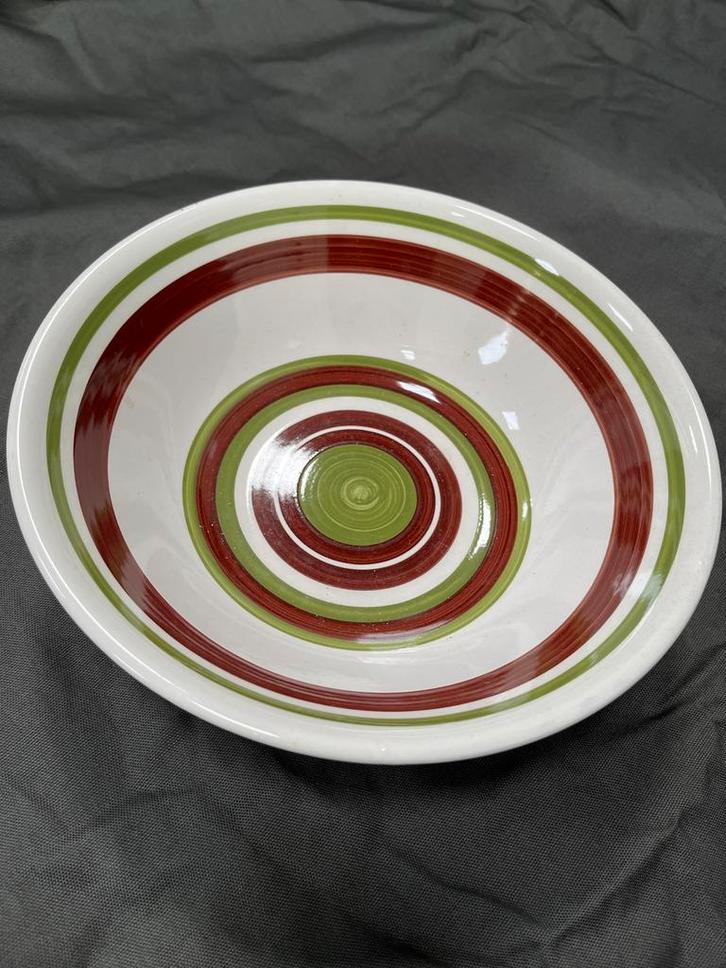 Vintage Schaal met Kleurrijke Strepen, Huis en Inrichting, Woonaccessoires | Schalen en Manden, Gebruikt, Schaal, Rond, Porselein of Keramiek