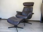 NIEUWSTAAT Time Out design relax fauteuil bruin leder, Ophalen of Verzenden, Zo goed als nieuw, Metaal, 50 tot 75 cm