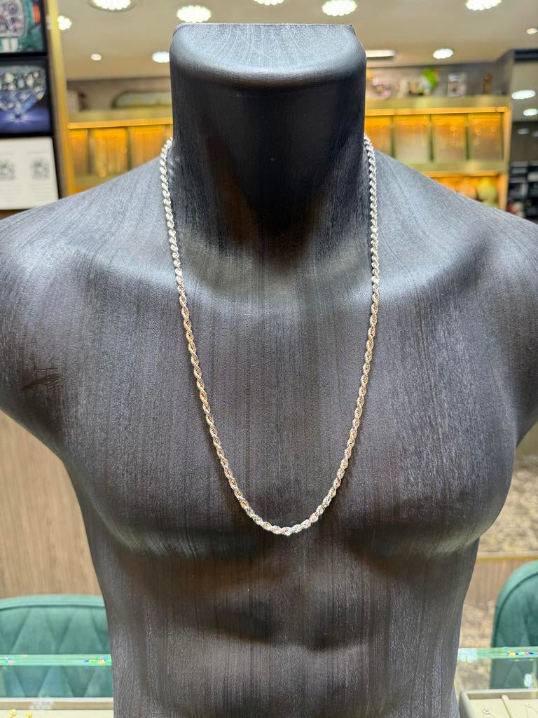 14KT Wit Goud - 37 Gram - Ketting - ROPE - Gedraaid -Massief, Ophalen, Nieuw, Goud