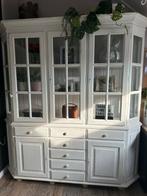 Witte brocante kast met glas, Gebruikt, 100 tot 150 cm, Ophalen of Verzenden, Met lade(s)