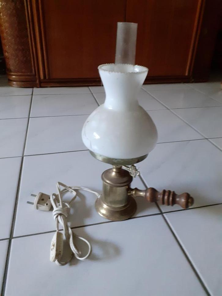 Olielampmodel, elektrisch, Huis en Inrichting, Lampen | Tafellampen, Gebruikt, Minder dan 50 cm, Glas, Hout, Metaal, Ophalen of Verzenden