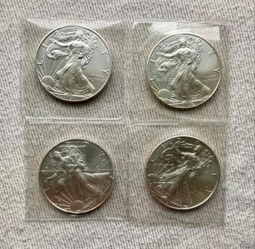 Vier 1 troy ounce zilveren American Eagle munten 2021 beschikbaar voor biedingen