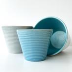 3 vintage BLOEMPOTTEN Adco ribbel blauw grijs Mid Century, Tuin en Terras, Bloempotten, Gebruikt, Rond, Binnen, Ophalen of Verzenden