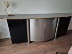 Vintage RVS Dressoir met Zwart Glas - 2,5m, Huis en Inrichting, Kasten | Televisiemeubels, Ophalen, Gebruikt, Vintage, 200 cm of meer