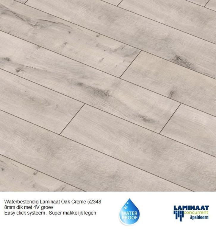 Waterbestendig Laminaat Oak Creme 52348 8mm dik 4V-groev, Huis en Inrichting, Stoffering | Vloerbedekking, Nieuw, Laminaat, Grijs