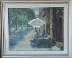 Stads Terras Schilderij Schilder: J. Asselbergs, 70x90 cm, Antiek en Kunst, Ophalen