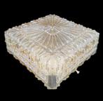 2217 Vintage amber kleurige glazen plafonniere plafondlamp, Ophalen of Verzenden, Gebruikt, Glas
