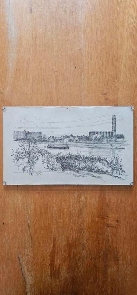 Lijntekening Maas bij Blerick - Tony '78, Antiek en Kunst, Ophalen of Verzenden
