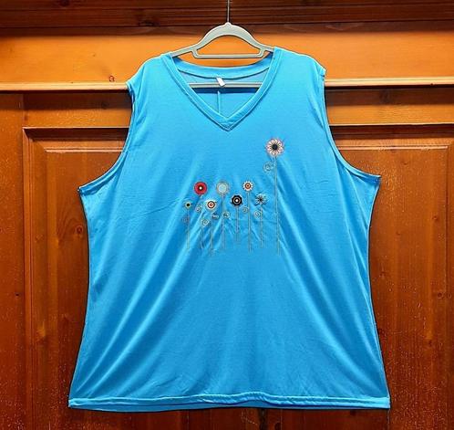 turquoise top bloemen 50/52, Kleding | Dames, Grote Maten, Shirt of Top, Blauw, Ophalen of Verzenden