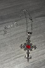 Mooie nieuwe zilver kleurige gothic ketting met kruis, Ophalen of Verzenden, Nieuw, Zilver, Zilver