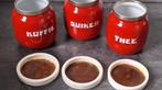 Rood Emaille: Koffie - Thee - Suiker Bussen Bol Model, Antiek en Kunst, Antiek | Emaille, Ophalen of Verzenden