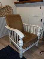 Vintage fauteuil met beige ribstof bekleed. Rokersstoel, Huis en Inrichting, Fauteuils, Ophalen, Gebruikt, Minder dan 75 cm, 50 tot 75 cm