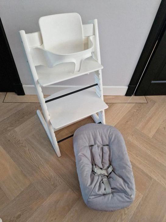 Witte stokke tripp trapp / trip trap + bsbyset en newborn, Kinderen en Baby's, Kinderstoelen, Gebruikt, Meegroeistoel, Aanschuifbaar