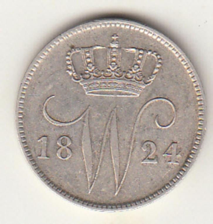 Willem I - 25 cent 1824 B a  ZF zilver 4,23g, 569/1000 KM#48, Postzegels en Munten, Munten | Nederland, 25 cent, Koning Willem I