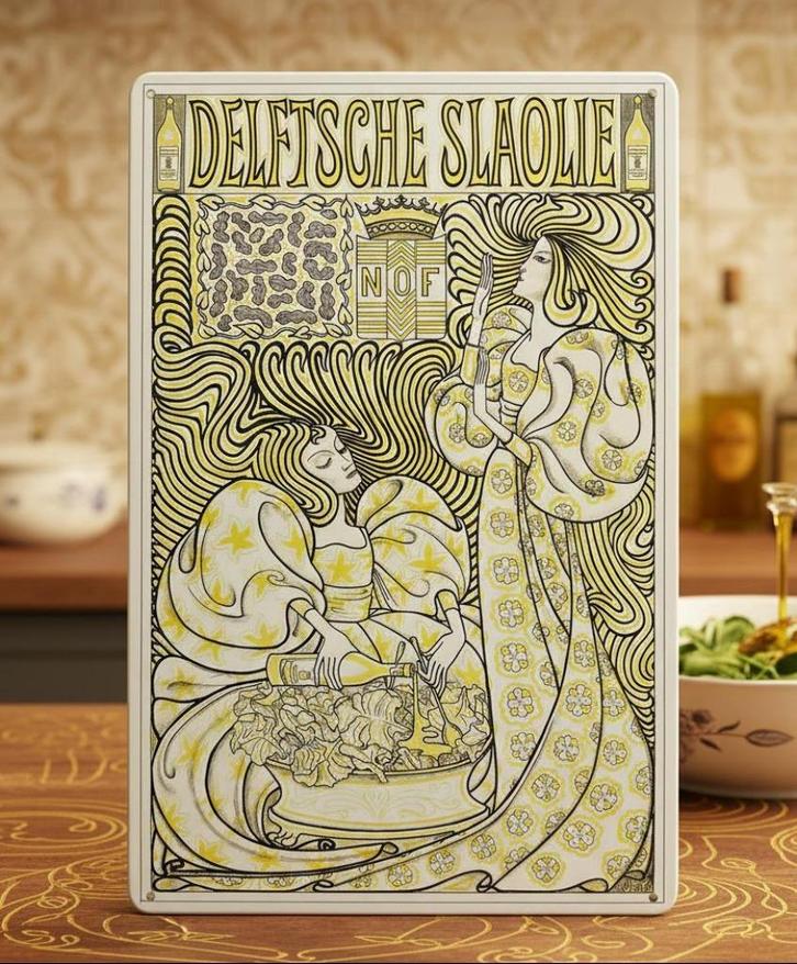 Delftsche Slaolie Jugendstil Jan Toorop Wandbord Poster, Verzamelen, Retro, Overige typen, Verzenden
