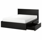 Ikea Malm bed 180x200 incl 4 bedlades, lattenbodem en matras, Huis en Inrichting, Ophalen, Zwart, Tweepersoons, Zo goed als nieuw