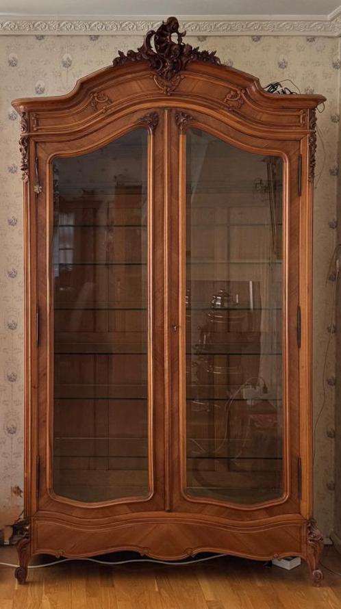 Prachtige grote vitrinekast neorococo-stijl, ca. 1900–1930, Huis en Inrichting, Kasten | Vitrinekasten, Gebruikt, 150 tot 200 cm