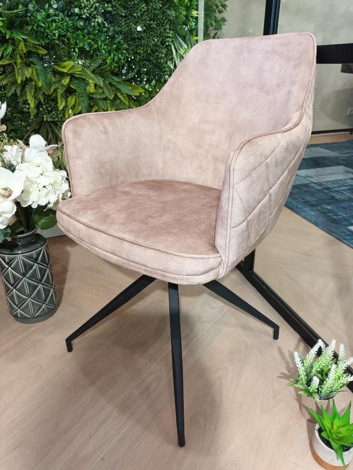 Eetkamerstoel Claire, 2 kleuren velvet stof 180 draaibaar, Huis en Inrichting, Stoelen, Nieuw, Vijf, Zes of meer stoelen, Metaal