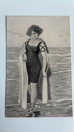 Ludwig Rauh.Mooi getekende antieke kaart. Dame in badpak., Ophalen, Voor 1920, Ongelopen, Sterren en Beroemdheden