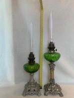 2 Vintage schitterende olielampen groen, Ophalen of Verzenden, Glas