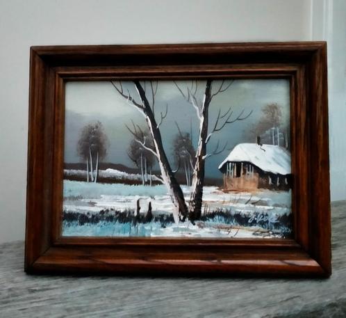 Mini Paneel Schilderij - Winter Landschap - Gesigneerd, Huis en Inrichting, Woonaccessoires | Schilderijen, Tekeningen en Foto's