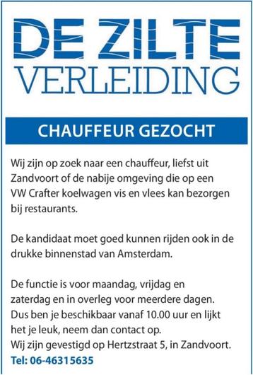 Chauffeur gezocht Zandvoort 