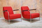 ZGANieuw 2 rode stoffen Harvink Columbus design fauteuils, Harvink, Harvink, Design, 75 tot 100 cm